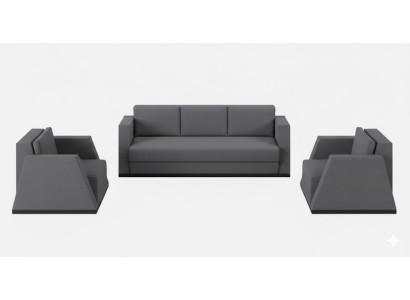 Stilvolle Graue Couchgarnitur 3-Sitzer Sofa 2x Edle Textilsessel