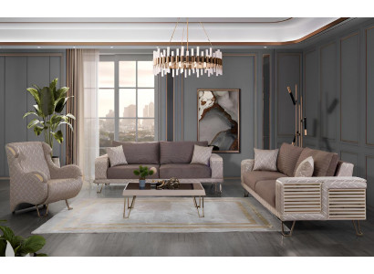 Beige Schicke Sofagarnitur Polstersofas Designer Sessel Couchtisch