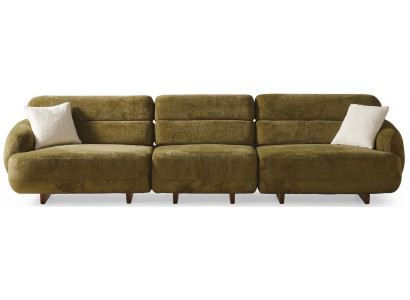 4Sitzer-Ecksofa Grün Moderner Stil Weiche Armlehnen Ausklappbar Modular
