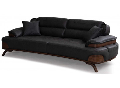 3 Sitzer sofa Leder Kissen Schwarz Modern Holzelemente Elegant Neu