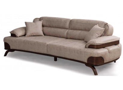 3 Sitzer Sofa Leder Beige Kissen Modern Elegant Holzelemente Gemütlich