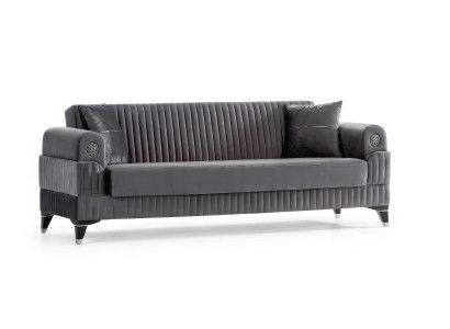 Sofa 3-Sitzer Modern Grau Samt Edel Couch Polstersofa Wohnzimmer Luxus