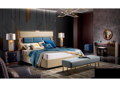 Bett Polster Design Luxus Holz Doppel Hotel Betten Ehe Schlaf Zimmer Textil Neu