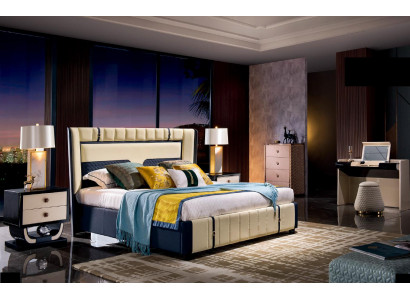 Design Schlafzimmer 5 tlg. Zimmer Garnitur Komplett Set Bett Nachttisch Kommode