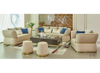 Designer Sofagarnitur 321 Sitz 2x Hocker Sofa Couch Leder Garnitur Polster 4tlg.