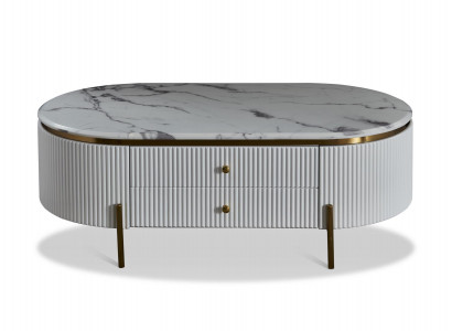 Ovaler Holz- und Edelstahl-Couchtisch in modernem Design