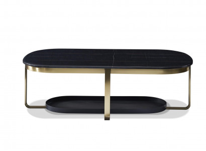 Leder Couchtisch in Schwarz mit Edelstahlrahmen modern