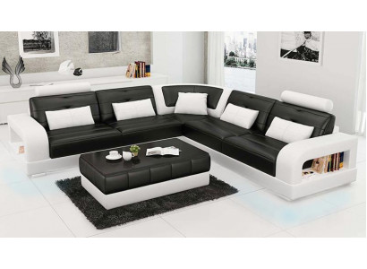 Ledersofa Couch Wohnlandschaft Ecksofa Eck Garnitur Design Modern Sofa L6008B