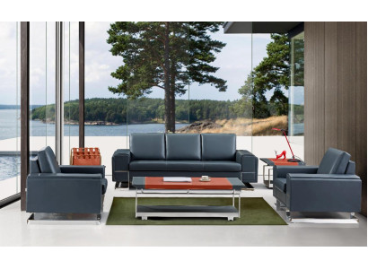 Kunstleder Chesterfield-Sofa Set in Schwarz für Wohnzimmer