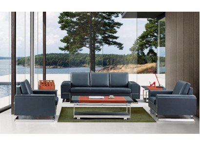 Kunstleder Sofa Set in Schwarz modern und elegant