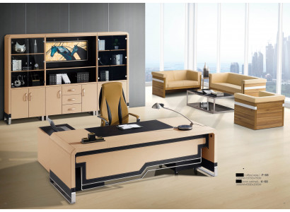 Moderner Eckschreibtisch aus MDF mit Edelstahl und Glas in Holzoptik