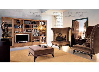 Wohnzimmer moderne Stil  Wohnzimmer Wohnwand 3tlg Hocker  2 Sessel Möbel Italien