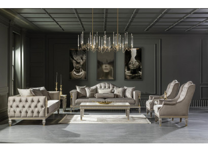 Wohnzimmer Grau Sofagarnitur 2x Beistelltisch Luxus Sessel Couchtisch 7tlg