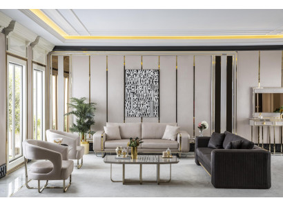 Wohnzimmer Set Weiß Sofagarnitur 2x Beistelltische Sessel Couchtisch 7tlg.
