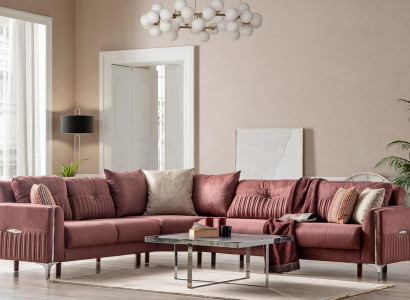 Stilvolles Ecksofa L-Form Eckgarnitur Wohnlandschaft Couchen Sofas Altrosa