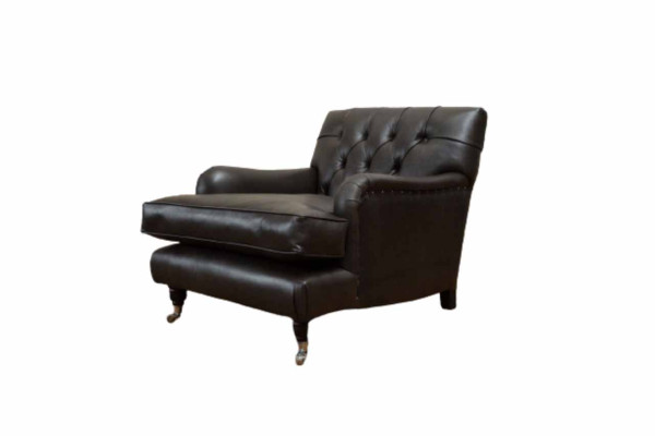 Fotel projektanta 1-osobowy Brązowa skóra Tkanina Luksusowa Sofka Chesterfield Nowa
