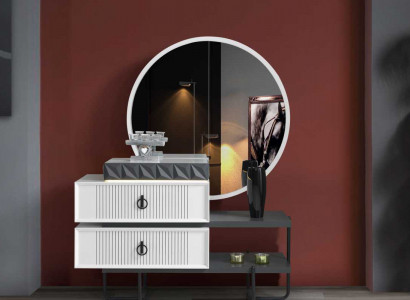 Weiß-Schwarzer Schminktisch Mit Spiegel Schlafzimmer Luuxs Möbel 2tlg