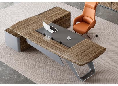 Braun-Grauer Arbeitstisch Designer Büromöbel Eckschreibtisch Holzgestell
