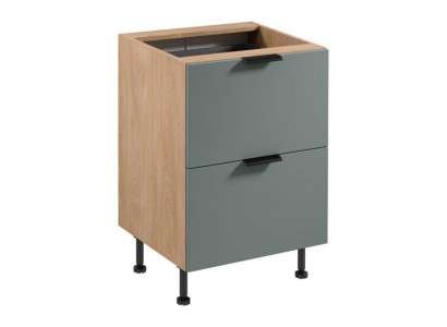 Unterer Küchenschrank Besteckeinsatz 2 Schubladen Holz Schrank Beige-Grau