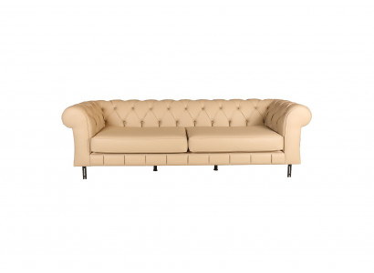 Beiger Chesterfield 3-Sitzer Luxuriöse Ledercouch Wohnzimmer Sofa
