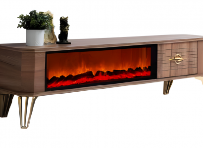 TV-Möbel mit Kamin und eleganten Beinen – ein moderner Akzent im Interieur