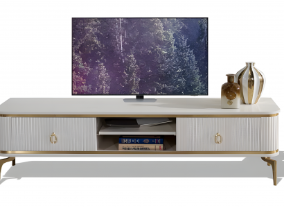 TV-Lowboard mit geriffelten Fronten, zwei Schubladen und offenem Regal