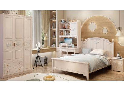 Luxus Kinderzimmer Kleiderschrank Design 2x Nachttische Bett Set