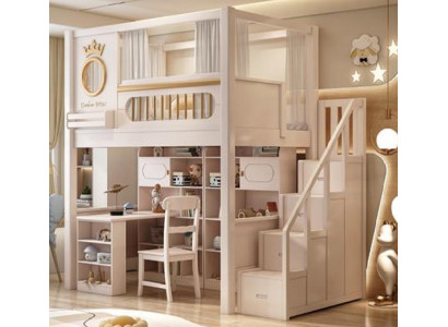Kinderbett Jugendbett Etagenbett Holz weiß Hochbett mit Schreibtisch