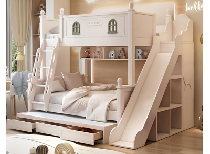 Etagenbett Holz weiß – Hochbett Kinderbett mit Rutsche und Stauraum