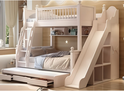Etagenbett Holz weiß mit Rutsche Stockbett Doppelstockbett Kinderbett
