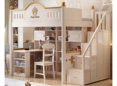 Weiß Holz Hochbett mit Schreibtisch Etagenbett Doppelstockbett Kinderbett