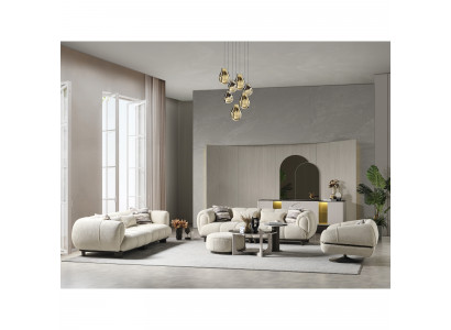 Wohnzimmer Top-Qualität 2x 3-Sitzer Sofas Luxuriöse Sessel 2x Couchtisch Hocker