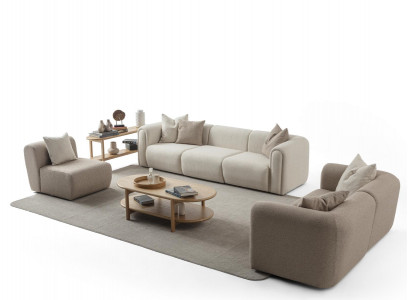 Beiges Sofaset Wohnzimmer Designer Couchen Stilvoller Sessel -3tlg.