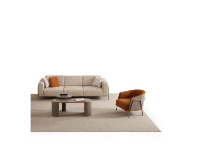 Beiges Wohnzimmer-Set Luxus 3-Sitzer Stoffsessel Couchtisch - 3tlg.