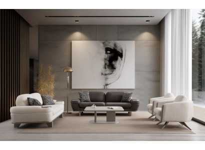 Weiß-Schwarze Wohnzimmer Garnitur 2x Polstersofas Sessel Couchtisch