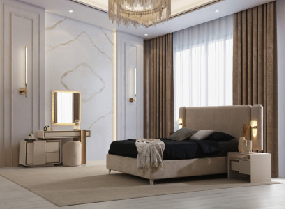 Stilvolle Schlafzimmer Möbel Textilbett 2x Nachttsche Kommode