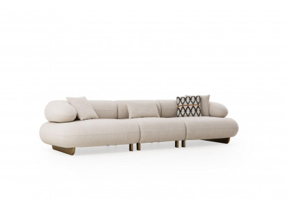 Beige 5-Sitzer Couch Designer Stoffsofa mit verstellbarer Rückenlehne