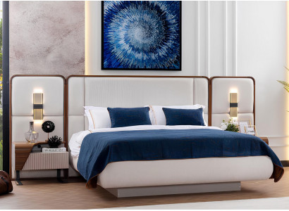 Weißes Schlafzimmer-Set Designer Doppelbett Robuste 2x Nachttische