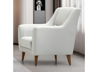 Weißer Designsessel Luxuriöser Relaxsessel Stilvolle Holzfüße