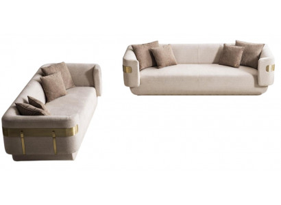 Beige Couchgarnitur Stilvolle Gold Elemente Designer Viersitzer 3-er