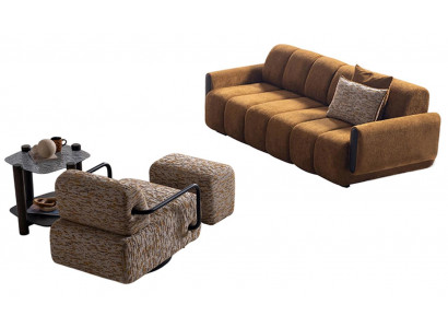 Stilvolles Sofa-Set Designer Dreisitzer Hocker Relaxsessel Tisch
