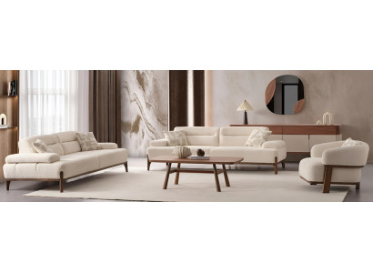 Stilvolle Sofagarnitur 2x Weiße 3-Sitzer Textilsessel Polster Set