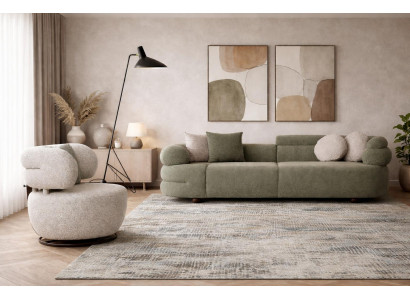 Stilvolles Wohnzimmer Sofa-Set Grüner Polster 3-Sitzer Textilsessel