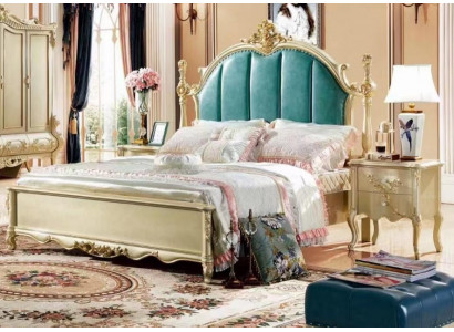 Luxuriöses Komfortbett aus Massivholz Kunstleder Beige Bett 180x200 cm