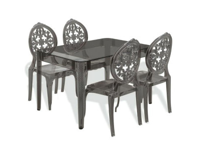 Stilvolle Essgarnitur Designer Transparenter Tisch 4x Carbon Stühle