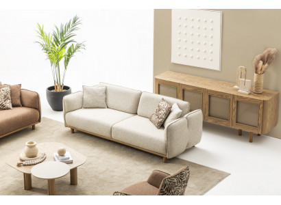 Wohnzimmer-Set: 4-Sitzer Sofa mit Couchtisch, Beistelltisch & Konsole