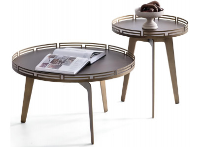 Beige Tischgarnitur Moderner Runder Couchtisch Edler Beistelltisch