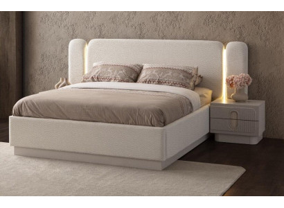 Beige Schlafzimmergarnitur Designer Polsterbett 2x Nachttische 3tlg