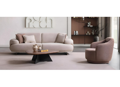 Stilvolles Wohnzimmer-Set – Beiger 3-Sitzer Sofa und Brauner Sessel