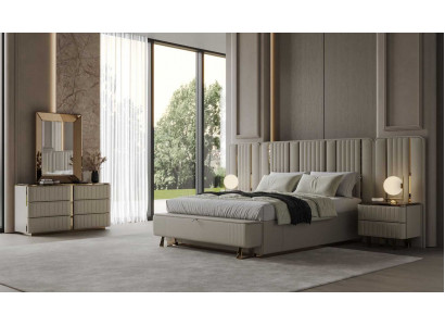 Beige Schlafzimmer Garnitur Doppelbett 2x Nachttische Schminktisch